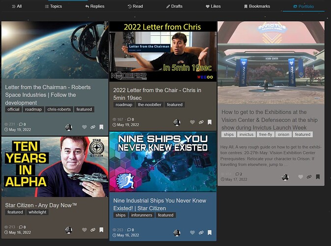 The image displays a user interface of a social media platform featuring several posts related to the development and activities of the video game "Star Citizen," including updates, tutorials, and discussions about the Invidia Launch Week event. (Captioned by AI)