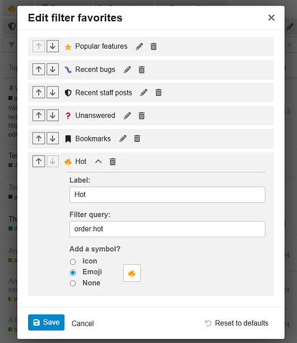 Modal zum Bearbeiten von Filterfavoriten