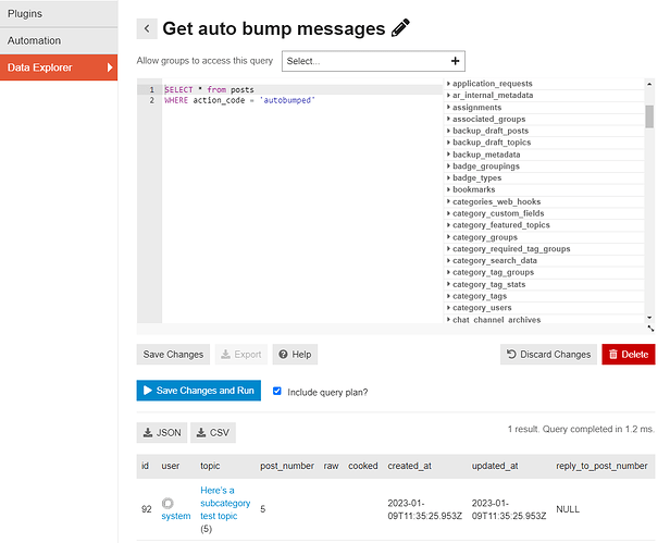 risultato query data explorer auto bump