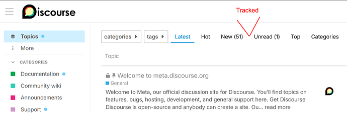 Navigation header of main content, with annotation for tracked thread placement
