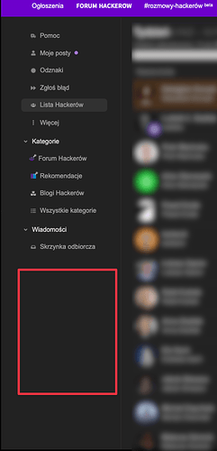 This image appears to be a screenshot of a computer interface, possibly from a web browser or an application, showing a list of categories or tags related to hacking or cybersecurity. The interface is displayed in a language that uses the Latin script, although the specific language is not identifiable from this image. The text is partially obscured by a red rectangle, and the focus is on the highlighted category, which is "Forum Hackerow," suggesting that the user is navigating through a collection of different topics or communities related to hacking.  (Captioned by AI)