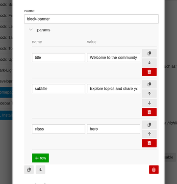 The image shows a user interface with text fields for a "block banner," including title, subtitle, and class options. (Captioned by AI)