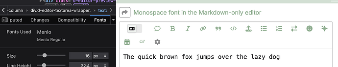 Renderizado de la fuente Menlo de markdown en Firefox de MacOS