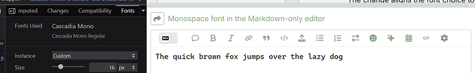Renderizado de la fuente Cascadia Mono de markdown en Firefox de Windows