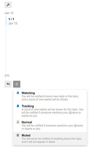 Ein Screenshot einer Messaging-Plattform mit Benachrichtigungsoptionen für Beobachten, Verfolgen, Normal und Stummgeschaltet. (Beschriftet von KI)
