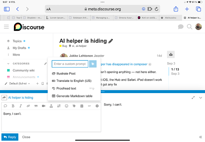 Cette image montre une capture d'écran d'une page Web, spécifiquement la plateforme « Discourse », présentant un message sur une personne nommée Jäkke Lethönen. (Légendé par l'IA)