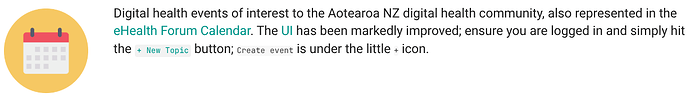 一张截图显示了一个数字日历图标以及有关新西兰 Aotearoa 数字健康社区的数字健康活动的文本，可通过 eHealth 论坛日历访问。 (由 AI 添加字幕)