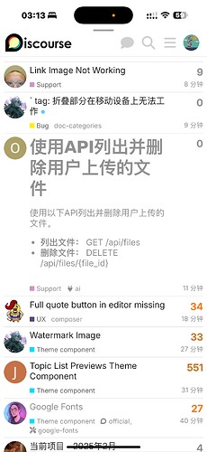 Il titolo generato dall'IA mostra un canale di supporto Discord con vari messaggi, inclusi problemi relativi a un link non funzionante e istruzioni per l'uso di un'API per elencare ed eliminare file caricati, nonché altri argomenti come pulsanti di citazione completi mancanti e componenti del tema. (Titolo generato dall'IA)