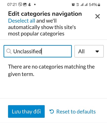 A mobile screen shows an alert message suggesting editors deselect all categories to display the site's most popular categories. (Captioned by AI)