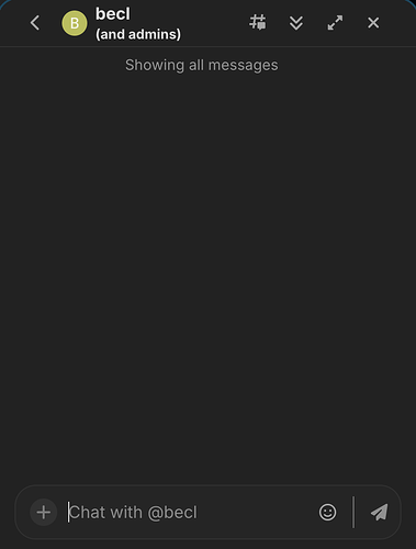 La imagen muestra una interfaz de mensajería vacía en una aplicación de teléfono con un aviso para chatear con el contacto "@becl" en la parte inferior. (Subtitulado por IA)