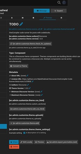 The image displays a screenshot of a settings page for a Discord customization theme, detailing options for theme URLs, code configuration, metadata, and settings configuration. (Captioned by AI)