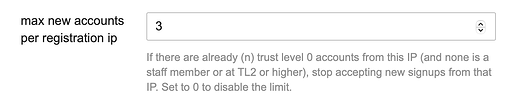 max new accounts per registration ip site setting