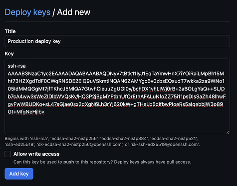 This image shows a computer screen displaying a user interface for adding new deployment keys.  (Captioned by AI)