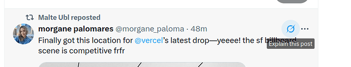 The image shows a tweet from a user named "morgane palomares" expressing excitement about acquiring a location for @vercel's event and mentioning it as competitive. (Captioned by AI)