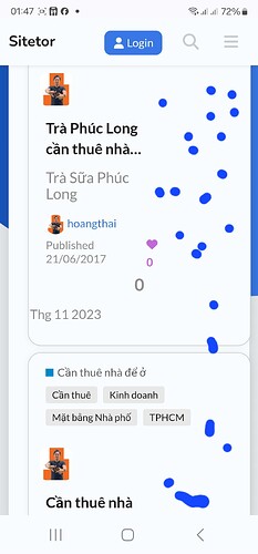 A imagem mostra uma postagem de mídia social de Trả Sửa Phúc Long com um fragmento de mensagem "Long cán thuê nhá..." e hashtags discutindo serviços técnicos como "Tĩnh doanh" e "Mắt bẹng Nhà phố", postada em novembro de 2023. (Legenda por IA)