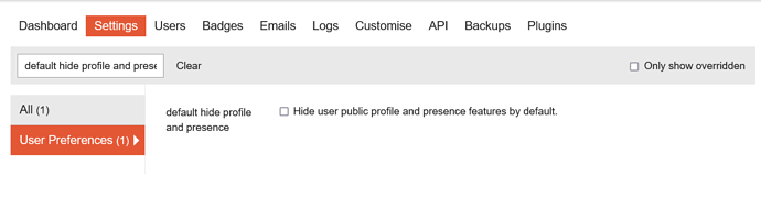 default hide profile and presence