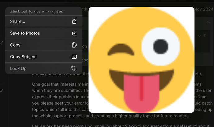 The image shows a smartphone screen displaying a Google Translate interface with an emoji with a sticking-out tongue and a winking eye partially obscuring the text. (Captioned by AI)