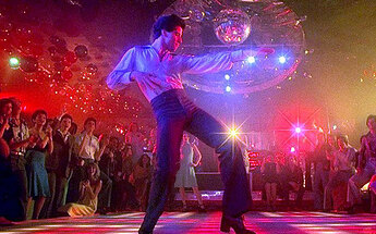 Saturday Night Fever: a shot of John Travolta dancing