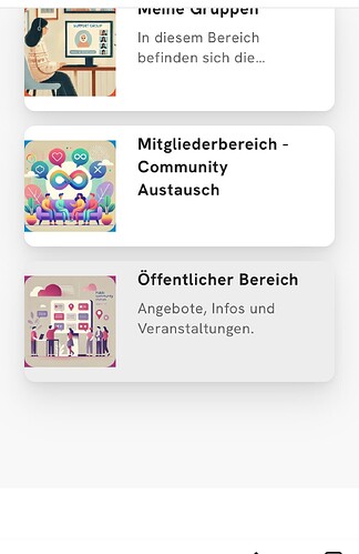 Questa immagine mostra un'interfaccia con tre finestre pop-up con illustrazioni e testo su diversi tipi di regioni, tra cui un gruppo di supporto, una rete comunitaria e una regione offline. (Beschriftet durch KI)