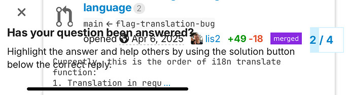 Pagina di una pull request di GitHub che mostra un bug evidenziato con feedback sotto forma di stelle e un indicatore di stato unito che mostra l'avanzamento. (Didascalia dell'IA)