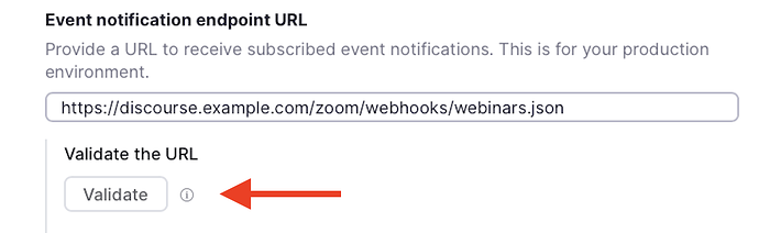 Validate button under "Event notification endpoint URL"