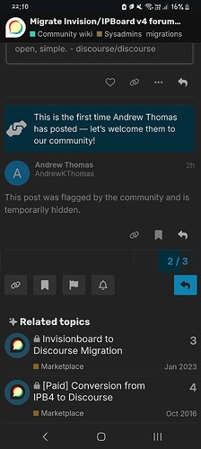 Una publicación de foro que da la bienvenida al nuevo miembro Andrew Thomas está temporalmente oculta en Migraciones de Sysadmins debido a que fue marcada. (Subtitulado por IA)