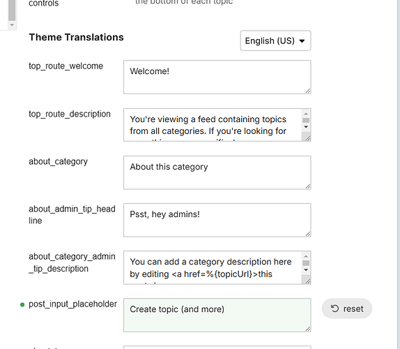 La imagen muestra la configuración de traducción de temas en una interfaz de feed de temas con ejemplos de encabezados y descripciones para una sección de consejos de administración. (Subtitulado por IA)