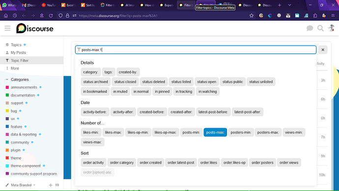 画像は、Discourse フォーラム ソフトウェアのフィルター設定パネルを表示しており、タグ、ステータス、日付、いいねの数、投稿などのさまざまなパラメーターを設定してフォーラム トピックをフィルター処理できます。(AI によるキャプション)