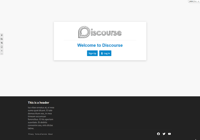Das Bild zeigt eine Webseite für Discourse mit einem dekorativen Logo, einer Willkommensnachricht und Social-Media-Symbolen. (Beschriftet von KI)