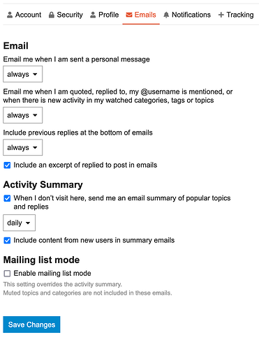 e-mail settings