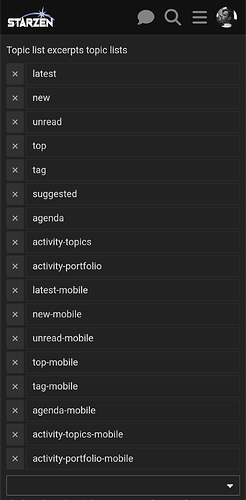 The image displays a list of topic categories within the Starzen app's interface, including "latest," "new," "unread," "top," and their mobile counterparts, with "tag" and "suggested" appearing among them. (Captioned by AI)