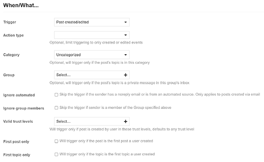 Options du déclencheur Publication créée / modifiée