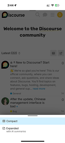 La imagen muestra una captura de pantalla del foro comunitario de Discourse con un mensaje de bienvenida y una publicación de foro sobre un error en la interfaz de administración china. (Subtitulado por IA)