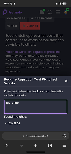 Require approval test watched words with a search for 102-2802