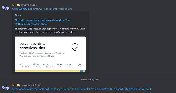 これは、AI によってキャプションが付けられた、DNS 解決のための RethinkDNS リゾルバーに関する記事への GitHub リンクをユーザーが共有した Discord サーバーのやり取りのスクリーンショットです。(AI によるキャプション)
