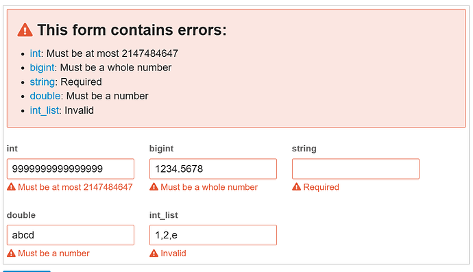Das Bild zeigt ein Formular mit zwei Eingabefeldern für den String „123456789“ und den Bigint „123456789“. (Beschriftet von KI)