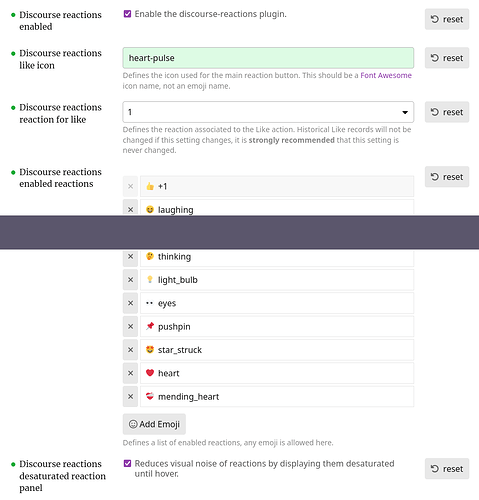 Reactions settings