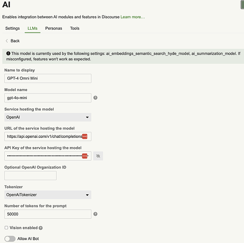 Il computer mostra una schermata di configurazione per un modello AI, con impostazioni per integrazione, account personali, strumenti e un pulsante indietro. (Didascalia dell'IA)