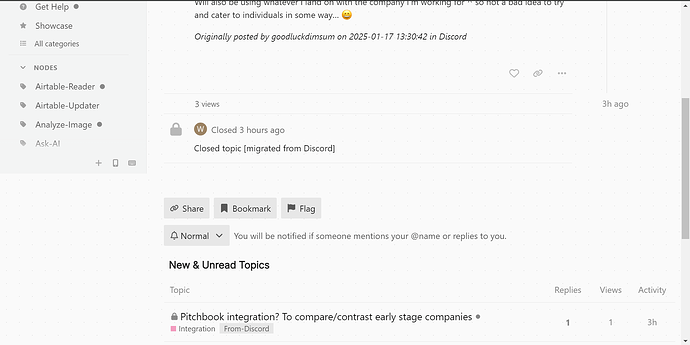 This screenshot shows a closed social media topic on a platform with options to share, bookmark, and flag, along with a brief description from a user named "goodluckdimum." (Captioned by AI)