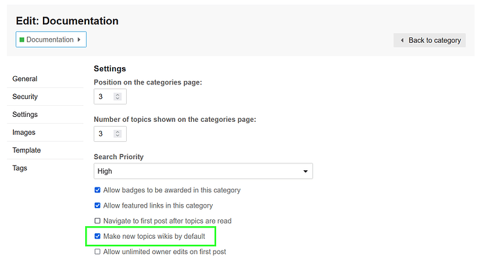 'make new topics wiki by default' category option