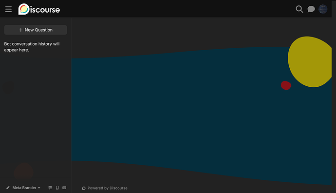 La imagen muestra la interfaz de usuario de la aplicación Discord con un espacio para el historial de conversación del bot y un gran rectángulo azul. (Subtitulado por IA)