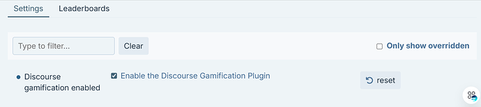 L'image montre une interface de paramètres avec la case 'Activer le plugin de gamification Discourse' cochée, indiquant que la gamification Discourse est activée. (Légendé par l'IA)