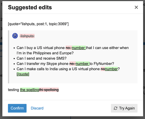 The image shows a suggested edit notification for a post in a format where numbers are incorrectly spelled as letters, prompting a correction from "ne-number" to "number." (Captioned by AI)