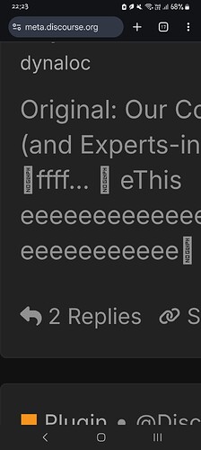 A imagem mostra uma captura de tela de uma página da web intitulada "dynaloq", com texto parcial e corrompido: "Original: Our Co (and Experts-in eThis eeeeeeeeeeee eeeeeeee eeeeeeee" com um indicador de duas respostas. (Legenda da IA)