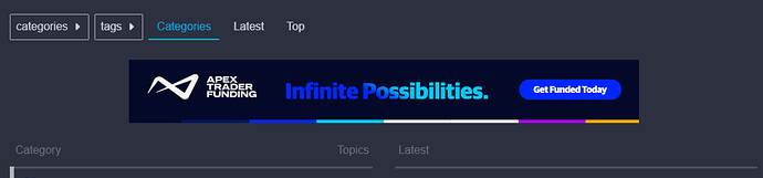 The image shows a website interface for a platform called "Apex Trader Funding," featuring a promotional banner that reads "Infinite Possibilities" and a "Get Funded Today" button. (Captioned by AI)