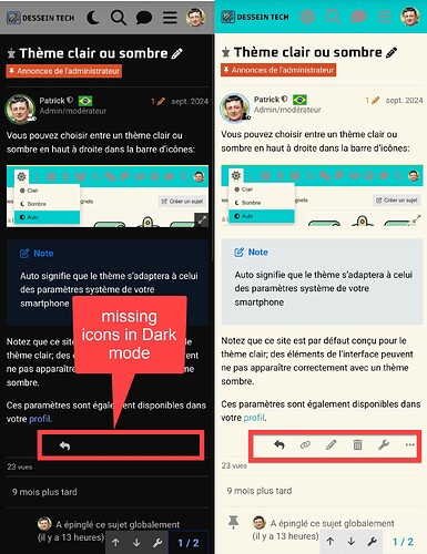 Esta imagem compara a interface do usuário de um site exibindo posts em modo escuro e modo claro. (Legenda gerada por IA)