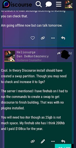 Lo screenshot mostra una conversazione Discord tra due utenti che discutono della configurazione tecnica per l'installazione di Discord, che include partizioni di swap ed esecuzione di comandi su un server firehub con un accenno all'installazione di plugin. (Didascalia dell'IA)