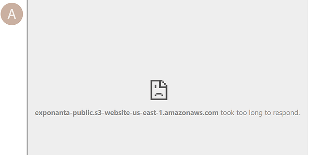 图片显示了文本为“exponanta-public.s3-website-us-east-1.amazonaws.com 加载响应时间过长”的灰色文本错误消息。（由 AI 题注）