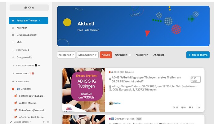 Cette image affiche une interface Mac pour un chat de groupe discutant des réunions à venir, avec « Erstes Treffen am 08.05.25 » mis en surbrillance et un calendrier sur le côté gauche. (Légendé par l'IA)