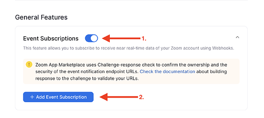 Event Subscriptions toggle and "Add Event Subscription" button